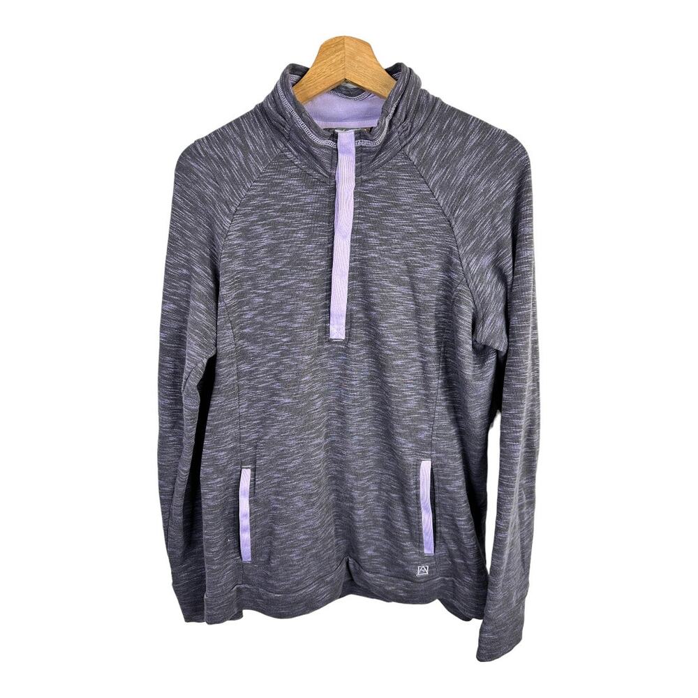 Avalanche Gray Heather Pullover Hoodie with Lavender Trim